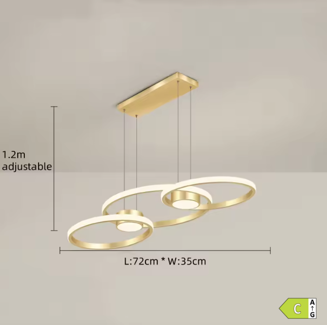 Lâmpada Pendente Circular 3 Anéis Dourado