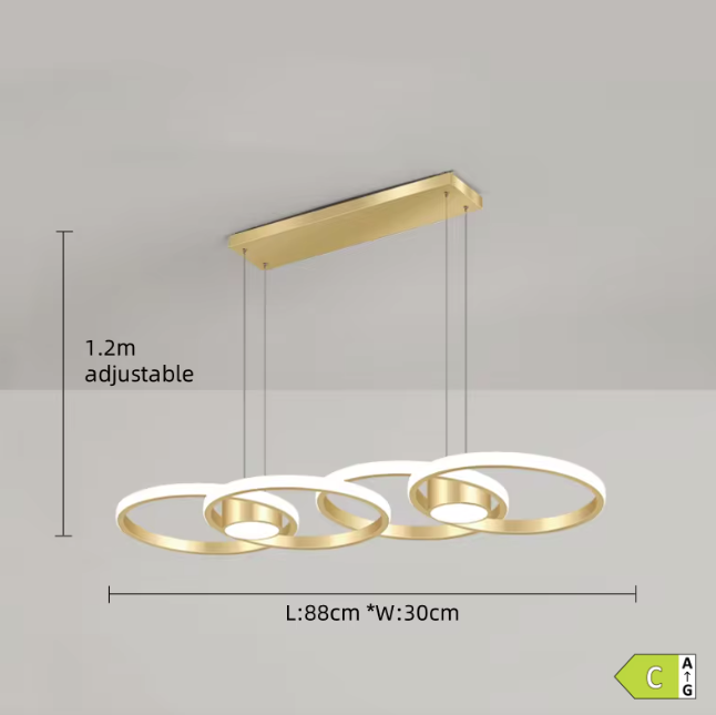 Lâmpada Pendente Circular 4 Anéis Dourado
