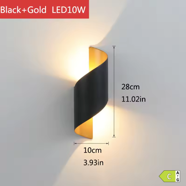 Lâmpada de Parede Curvada Preto e Dourado
