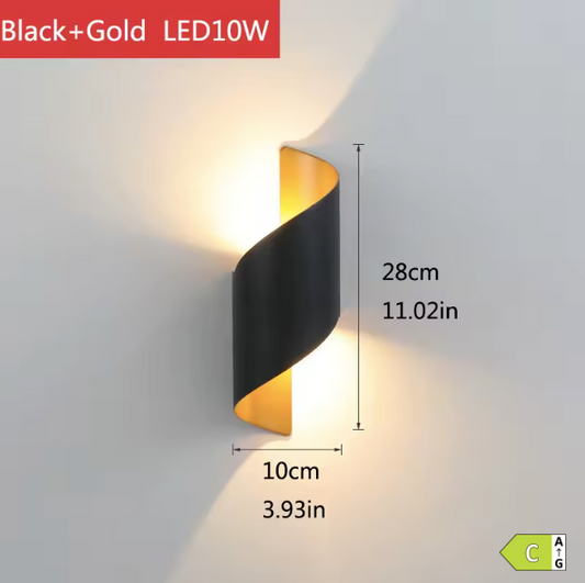 Lâmpada de Parede Curvada Preto e Dourado